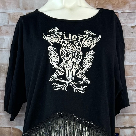 Affliction Womens Crystal Canyon Short Sleeve Fringe T-Shirt - NWT - Size : XL - Picture 4 of 10